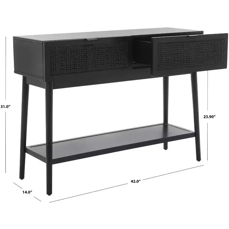Console en rotin à 2 tiroirs