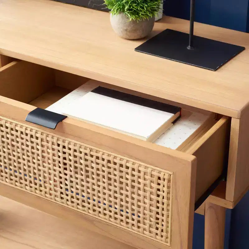 Console en rotin à 2 tiroirs