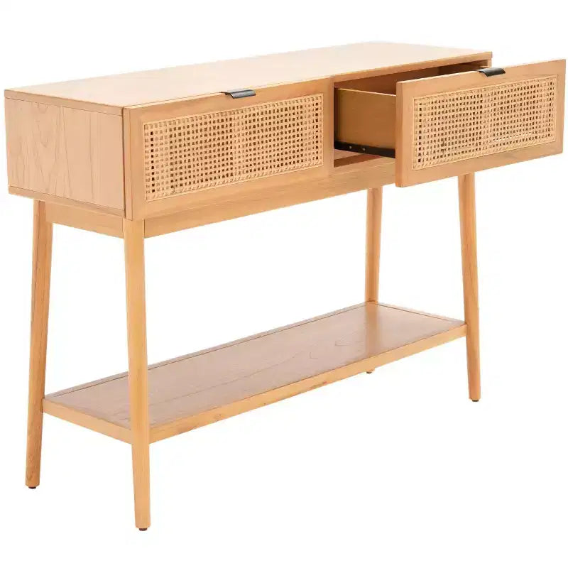 Console en rotin à 2 tiroirs