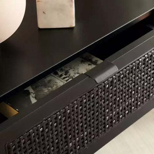 Console en rotin à 2 tiroirs