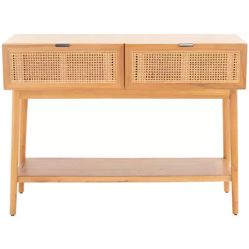 Console en rotin à 2 tiroirs