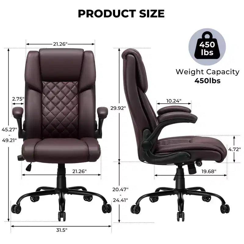 Fauteuil de bureau inclinable en cuir, ergonomique, pivotant, avec soutien lombaire à bouton et accoudoirs