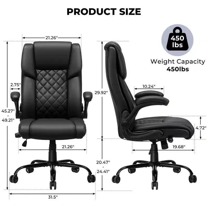 Fauteuil de bureau inclinable en cuir, ergonomique, pivotant, avec soutien lombaire à bouton et accoudoirs