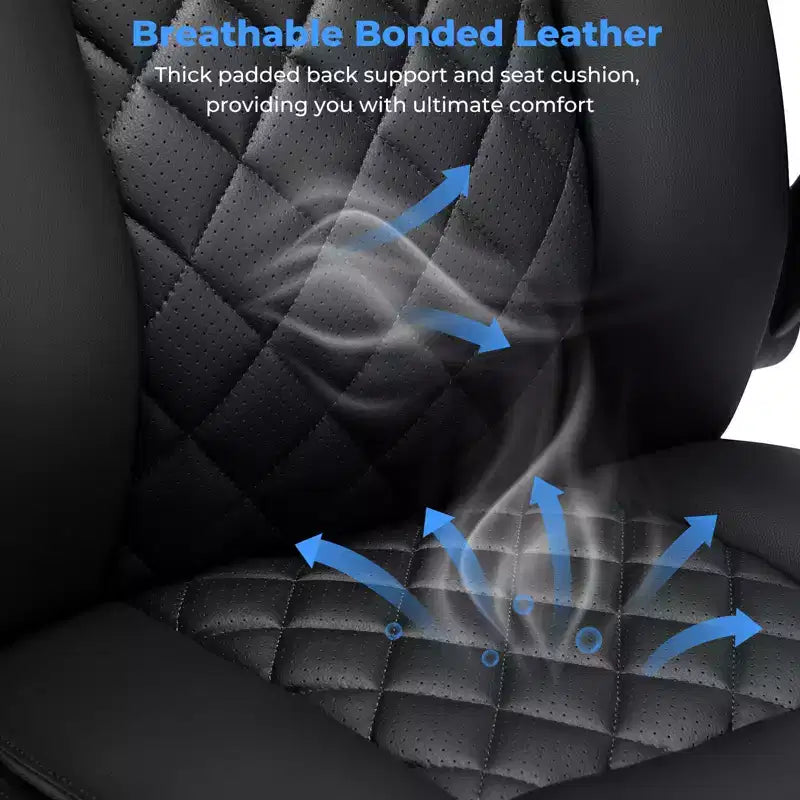 Fauteuil de bureau inclinable en cuir, ergonomique, pivotant, avec soutien lombaire à bouton et accoudoirs