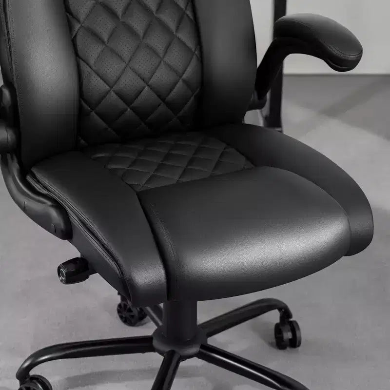 Fauteuil de bureau inclinable en cuir, ergonomique, pivotant, avec soutien lombaire à bouton et accoudoirs