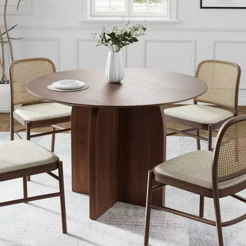 Table de salle à manger ovale sur pied | Table de cuisine en bois d'hévéa pour 6 personnes