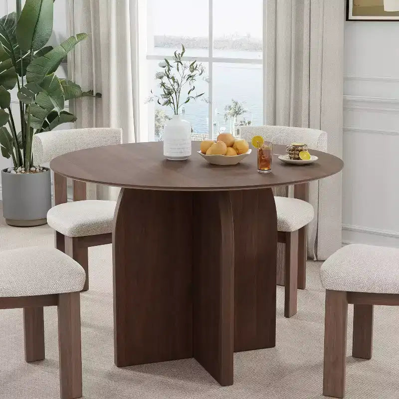 Table de salle à manger ovale sur pied | Table de cuisine en bois d'hévéa pour 6 personnes
