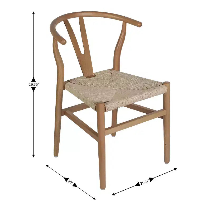 Lot de 2 chaises de salle à manger empilables en bois avec dossier en Y et assise en corde de papier kraft