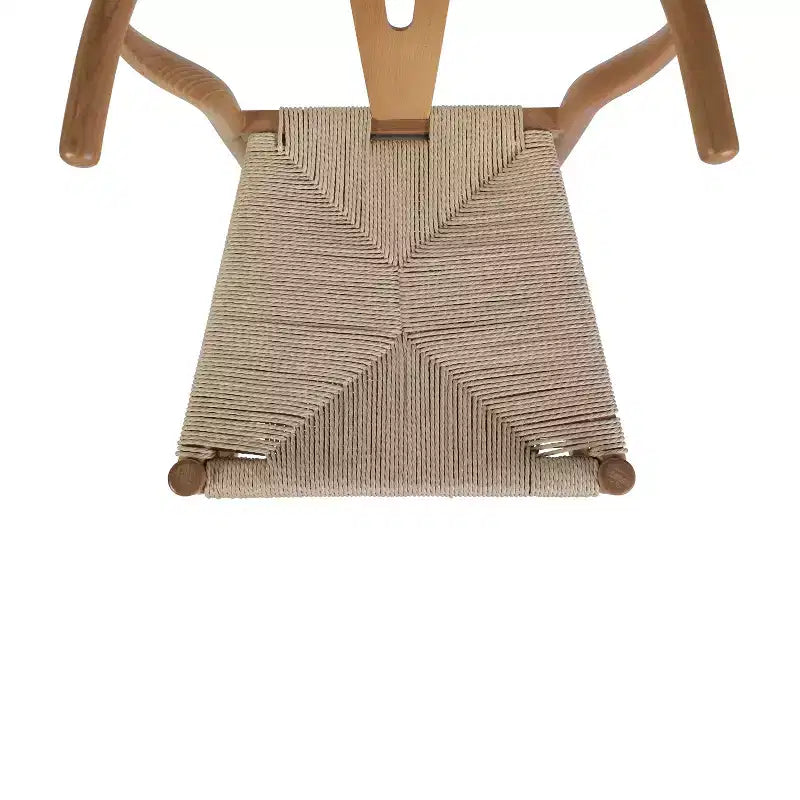 Lot de 2 chaises de salle à manger empilables en bois avec dossier en Y et assise en corde de papier kraft