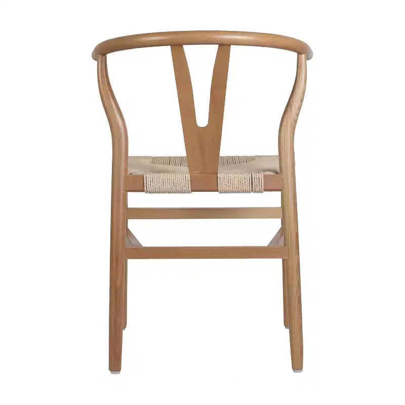 Lot de 2 chaises de salle à manger empilables en bois avec dossier en Y et assise en corde de papier kraft