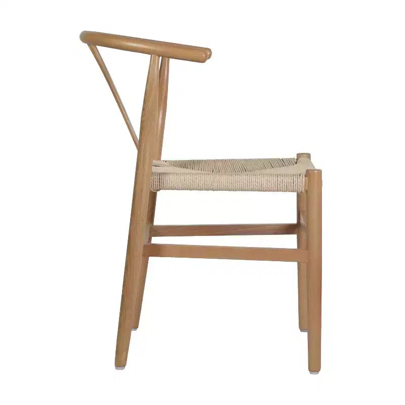 Lot de 2 chaises de salle à manger empilables en bois avec dossier en Y et assise en corde de papier kraft