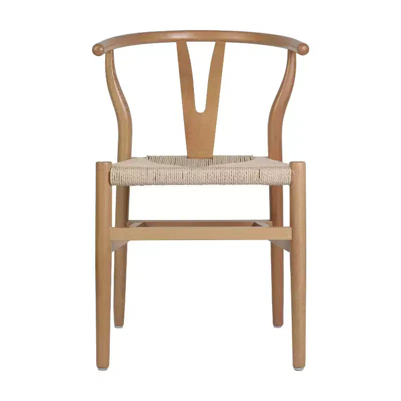 Lot de 2 chaises de salle à manger empilables en bois avec dossier en Y et assise en corde de papier kraft