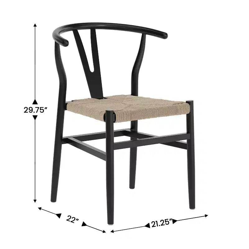 Lot de 2 chaises de salle à manger empilables en bois avec dossier en Y et assise en corde de papier kraft