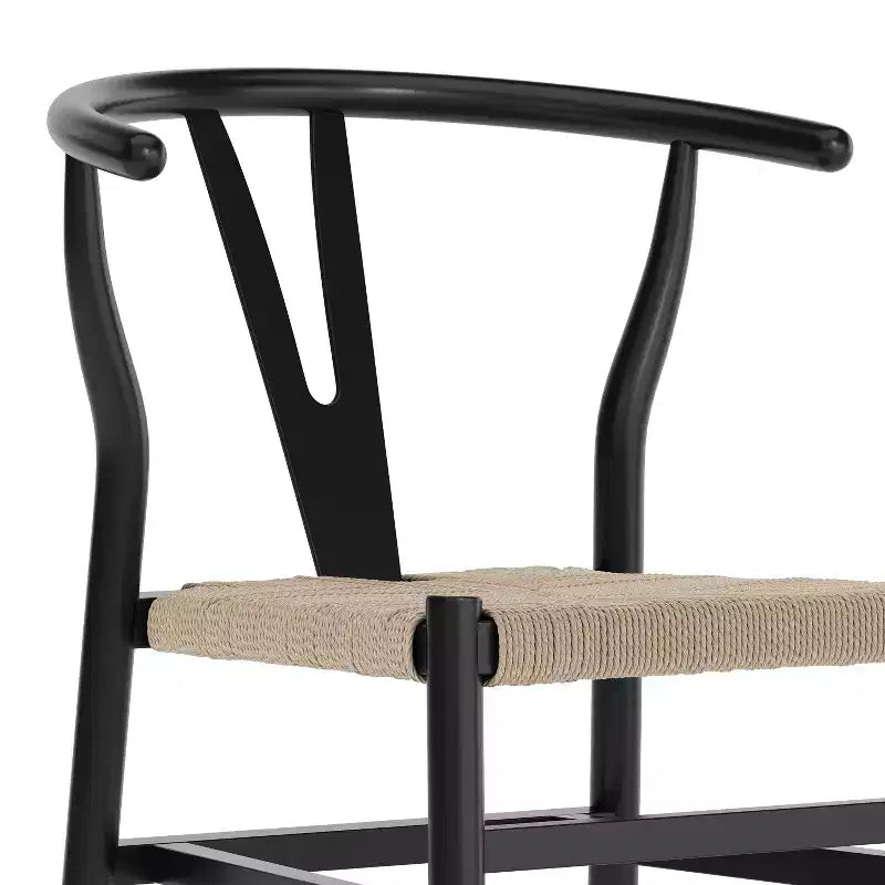 Lot de 2 chaises de salle à manger empilables en bois avec dossier en Y et assise en corde de papier kraft