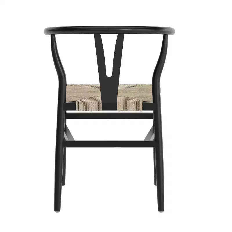 Lot de 2 chaises de salle à manger empilables en bois avec dossier en Y et assise en corde de papier kraft