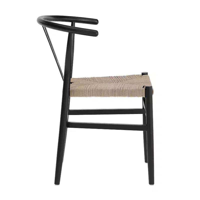 Lot de 2 chaises de salle à manger empilables en bois avec dossier en Y et assise en corde de papier kraft