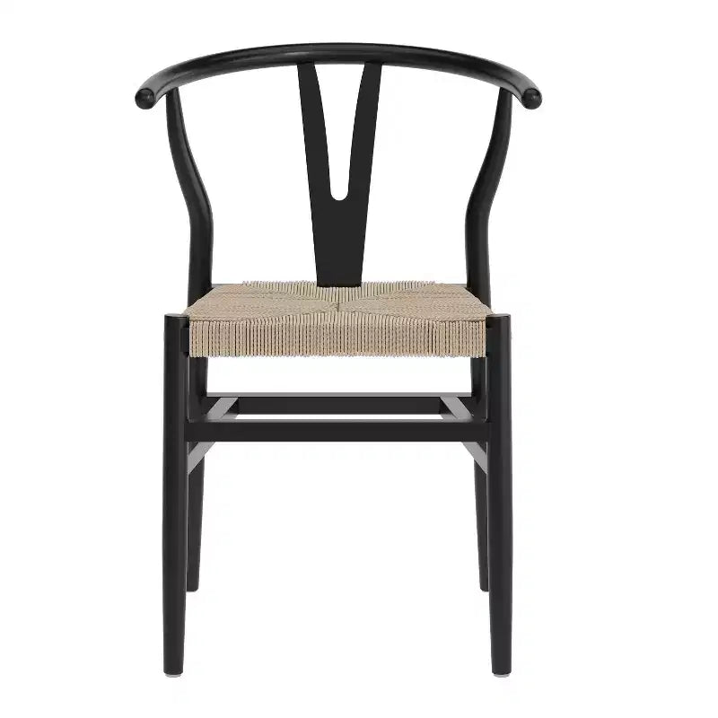 Lot de 2 chaises de salle à manger empilables en bois avec dossier en Y et assise en corde de papier kraft