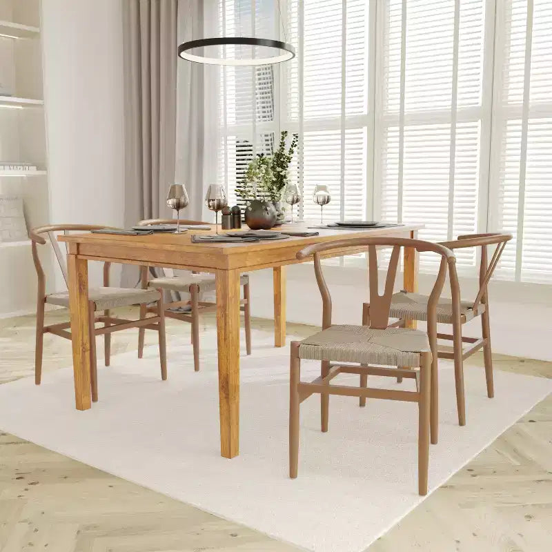 Lot de 2 chaises de salle à manger empilables en bois avec dossier en Y et assise en corde de papier kraft