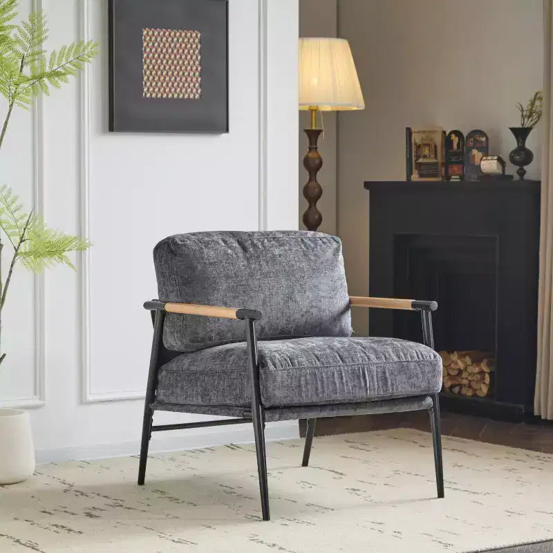 Chaise d'appoint moderne rembourrée en bois et métal