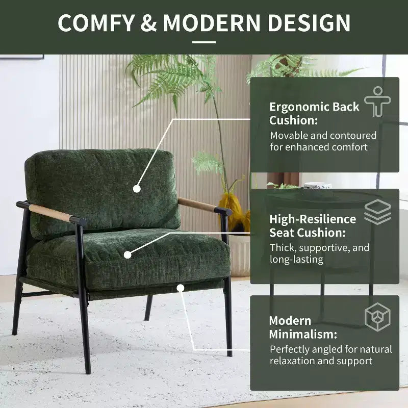 Chaise d'appoint moderne rembourrée en bois et métal