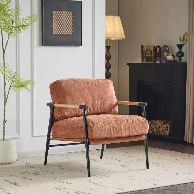 Chaise d'appoint moderne rembourrée en bois et métal