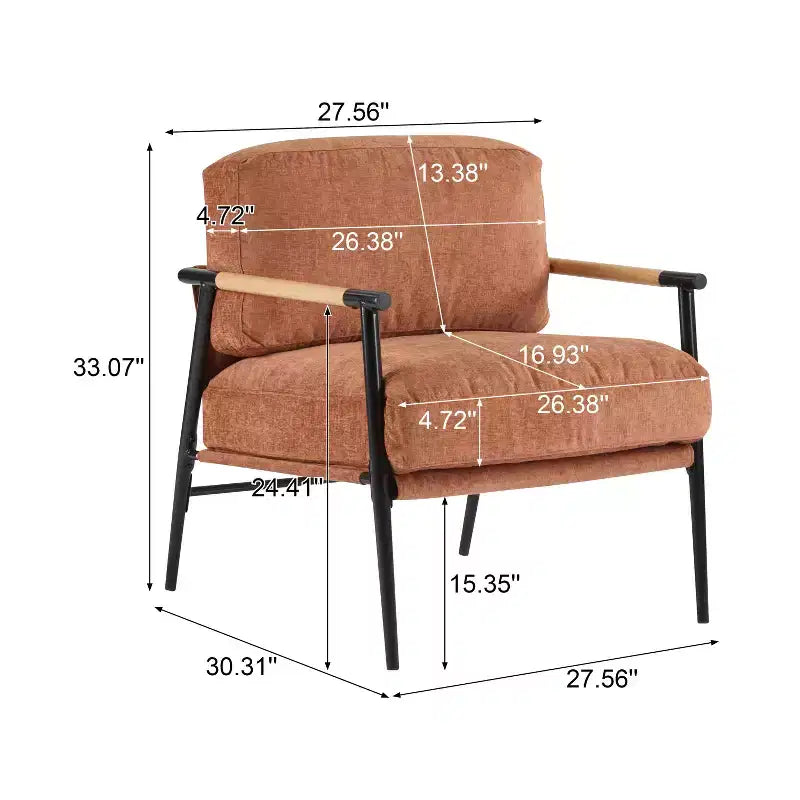 Chaise d'appoint moderne rembourrée en bois et métal