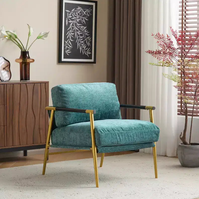 Chaise d'appoint moderne rembourrée en bois et métal