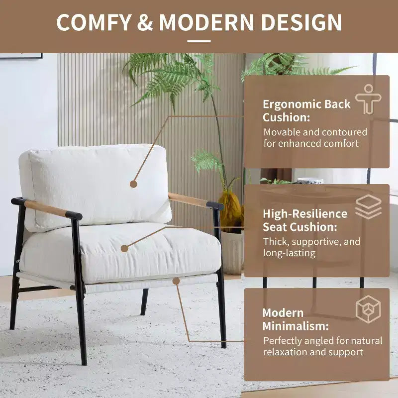 Chaise d'appoint moderne rembourrée en bois et métal
