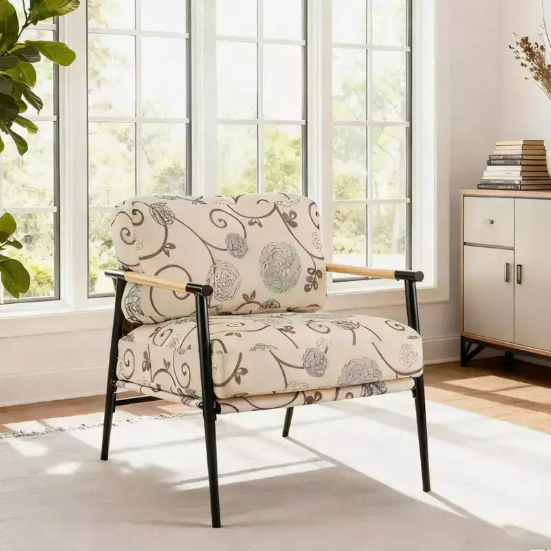 Chaise d'appoint moderne rembourrée en bois et métal