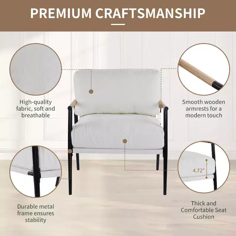 Chaise d'appoint moderne rembourrée en bois et métal
