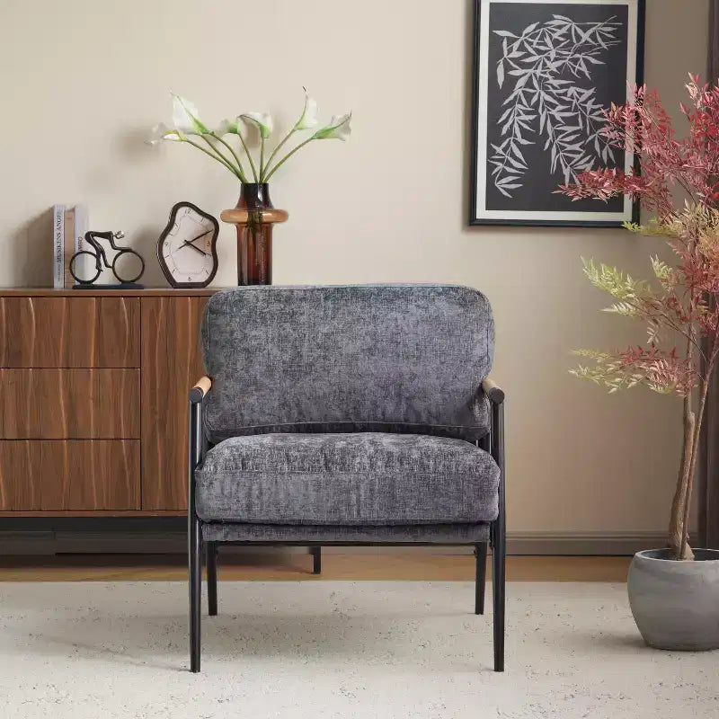 Chaise d'appoint moderne rembourrée en bois et métal