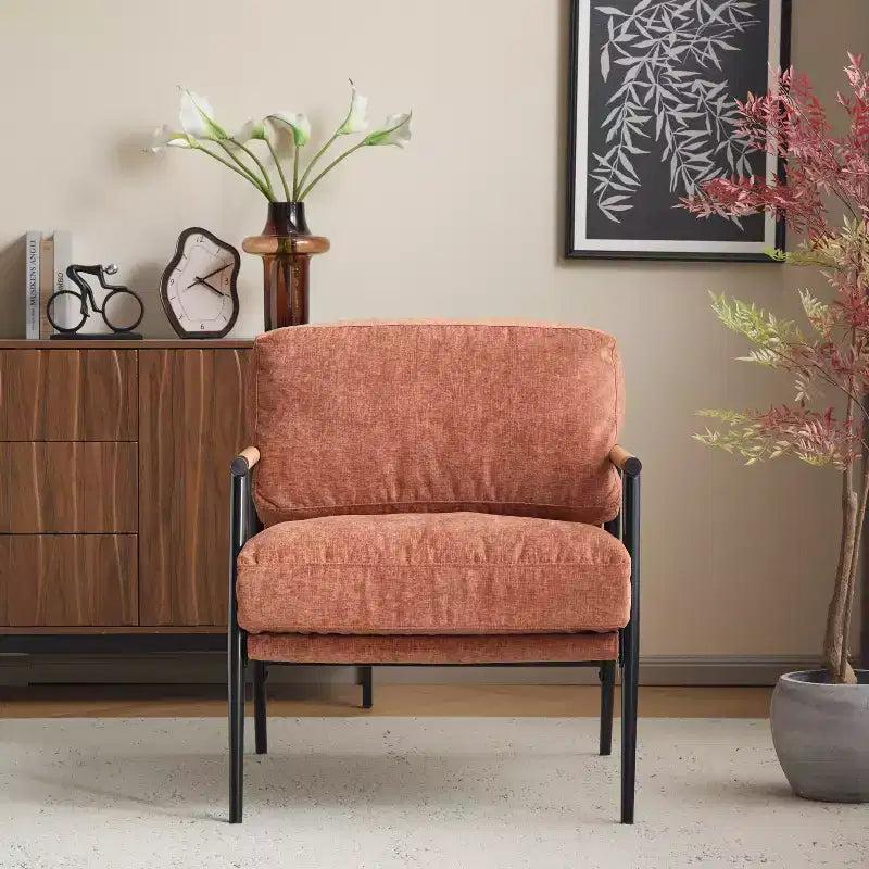 Chaise d'appoint moderne rembourrée en bois et métal