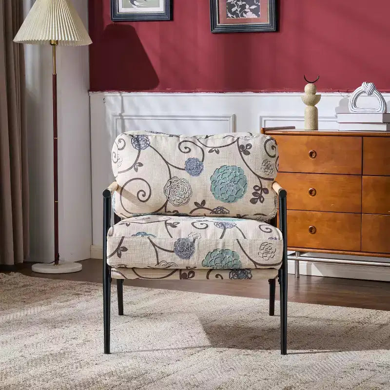 Chaise d'appoint moderne rembourrée en bois et métal
