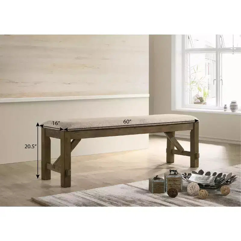 Banc de salle à manger tapissé en bois et tissu