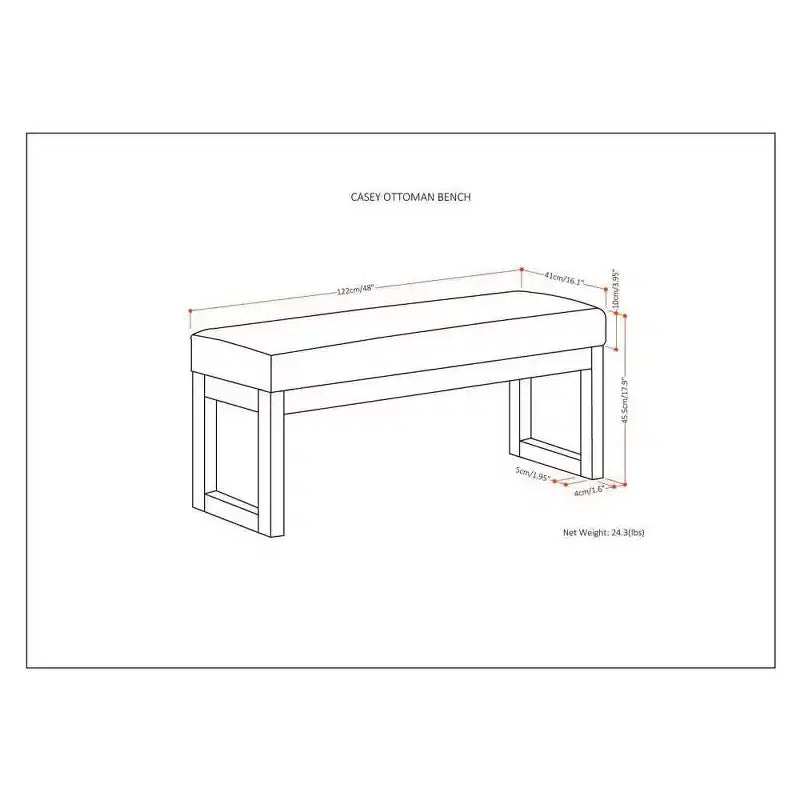 Banc ottoman rectangulaire de 122 cm avec revêtement en similicuir