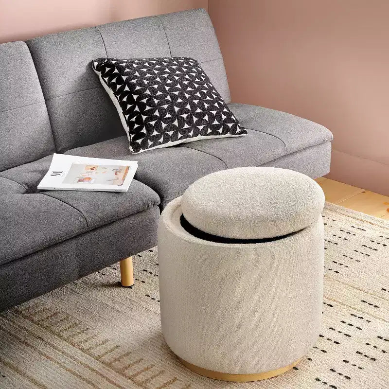 Pouf de rangement rond rembourré